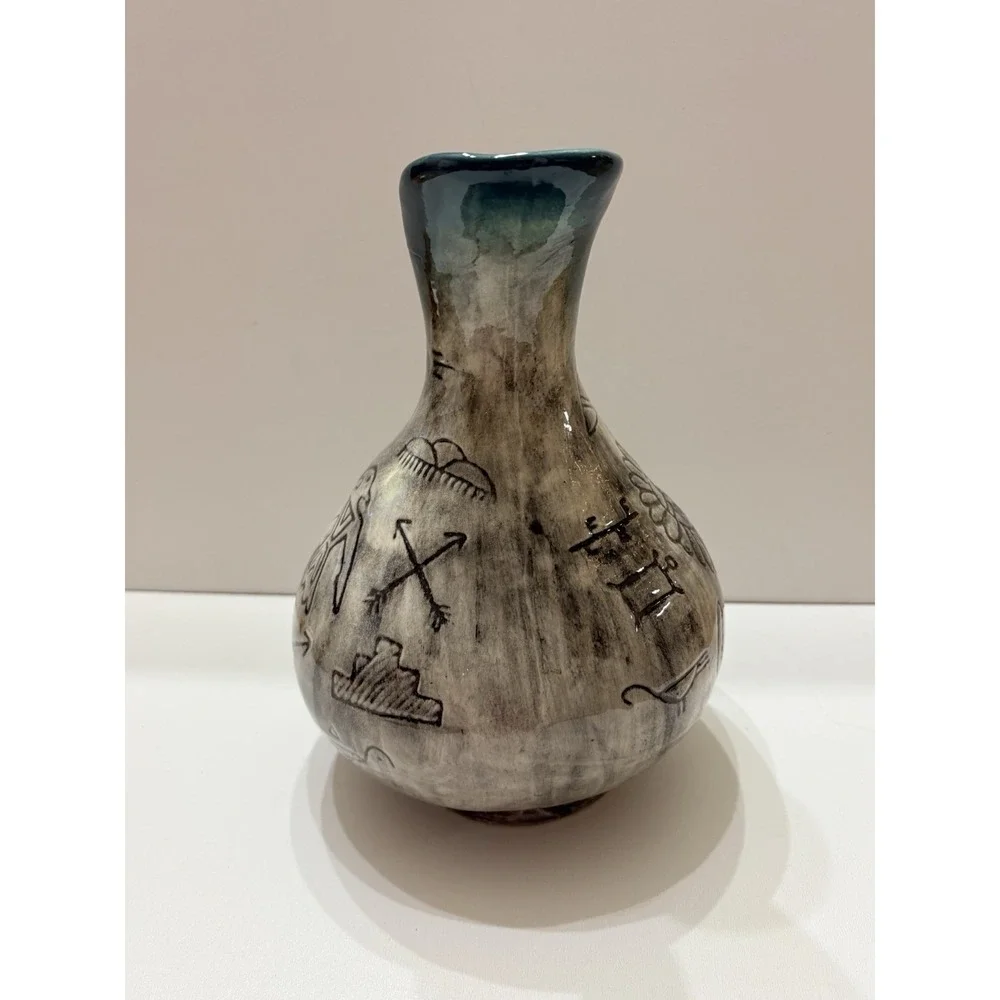 NATIVE American Style Ceramic‎ Jug/Vase/pitcher Vessel With Flaw